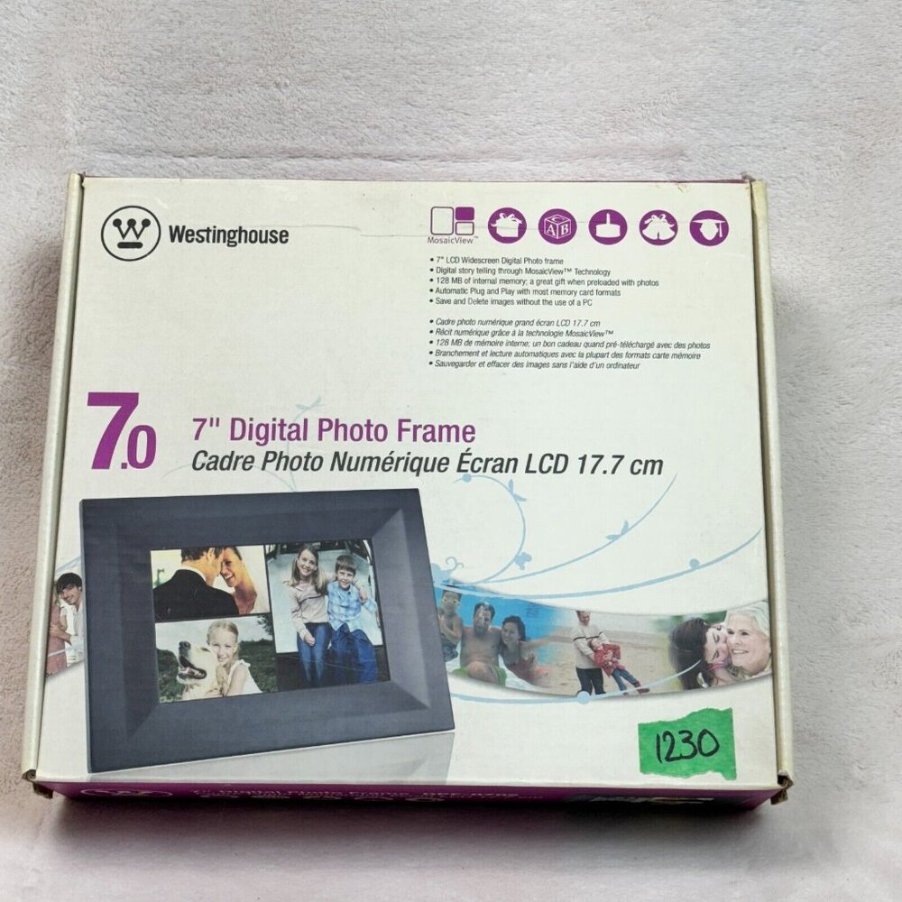 Westinghouse 7" Digital Photo Frame Model DPF-0702 128mb flash Memory - New